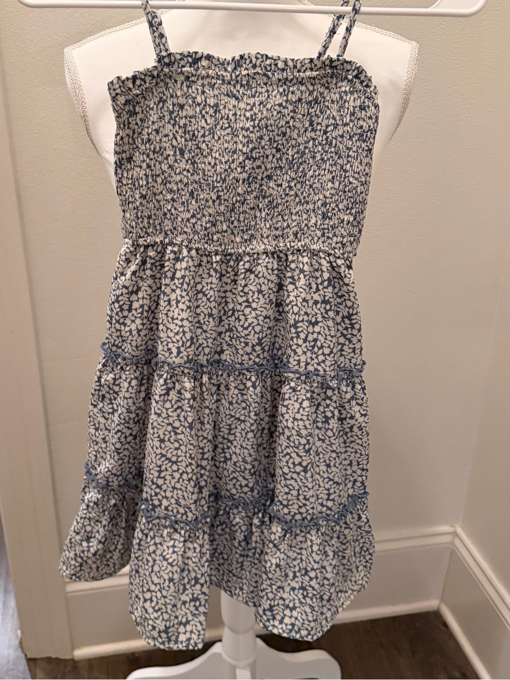 Hayden Girls Blue and White Smocked Tiered Sundress for Kids